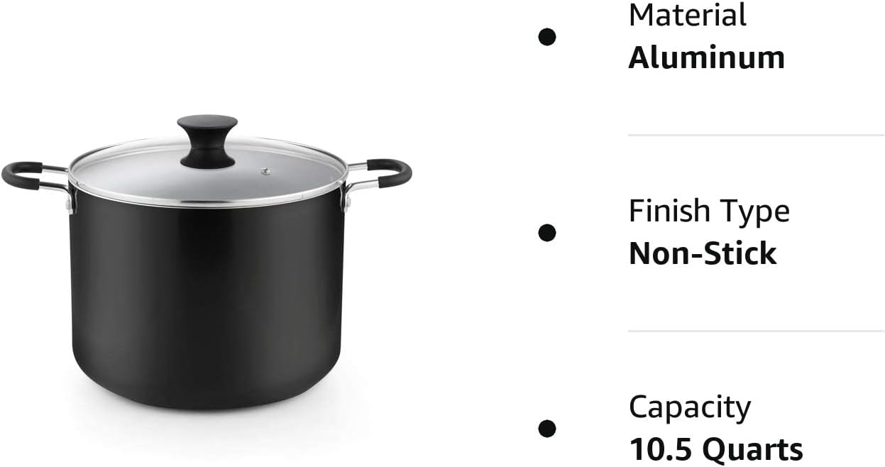 Nonstick Stockpot with Lid 10.5-Qt, Deep Cooking Pot Cookware Canning Stock Pot with Glass Lid, Black - Image 5