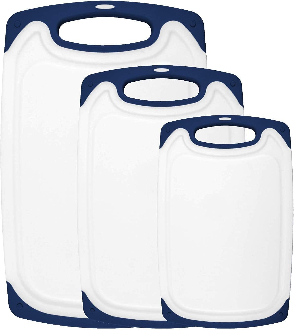 Cutting Boards for Kitchen - Chopping Board 3-Pack w/Different Sizes and Non Slip Handles - Reversible, Large Cutting Board Set - Unique Gifts for Cooks Who Have Everything - Navy Blue