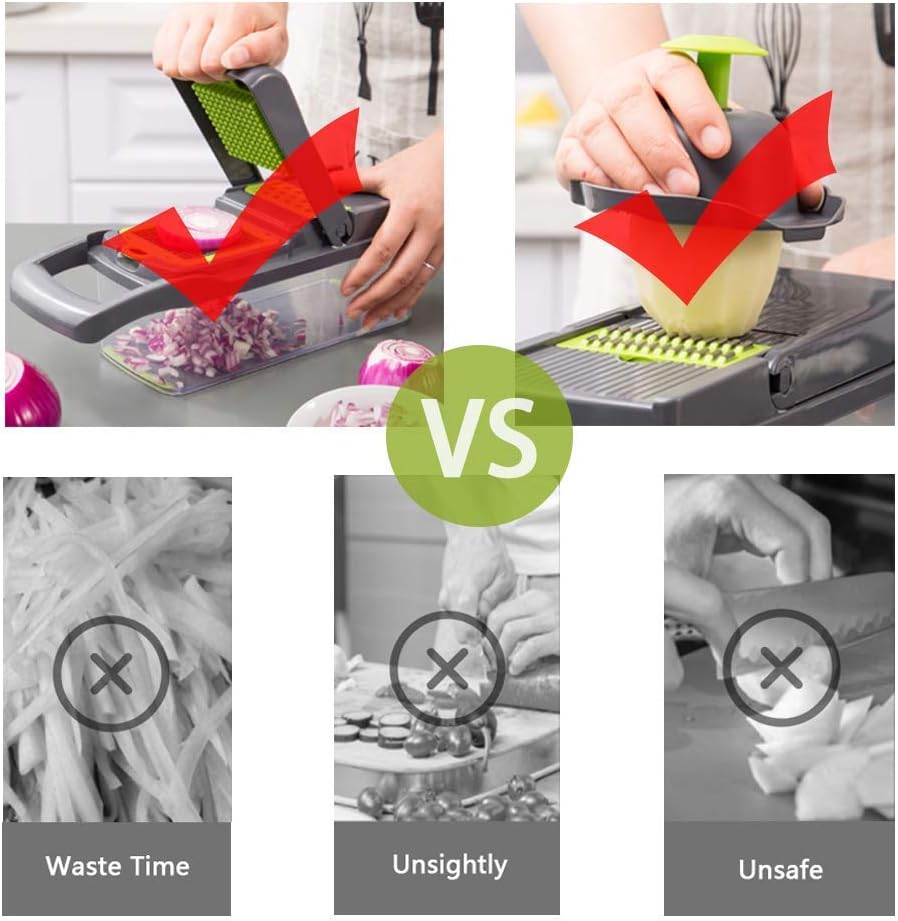 Mandoline Slicer - Newest Design Vegetable Chopper, 15 in 1 Mandoline Slicer Adjustable Vegetable Cutter, Vegetable Cutter with Julienne Grater Include Clean Brush and Hand Guard - Image 2