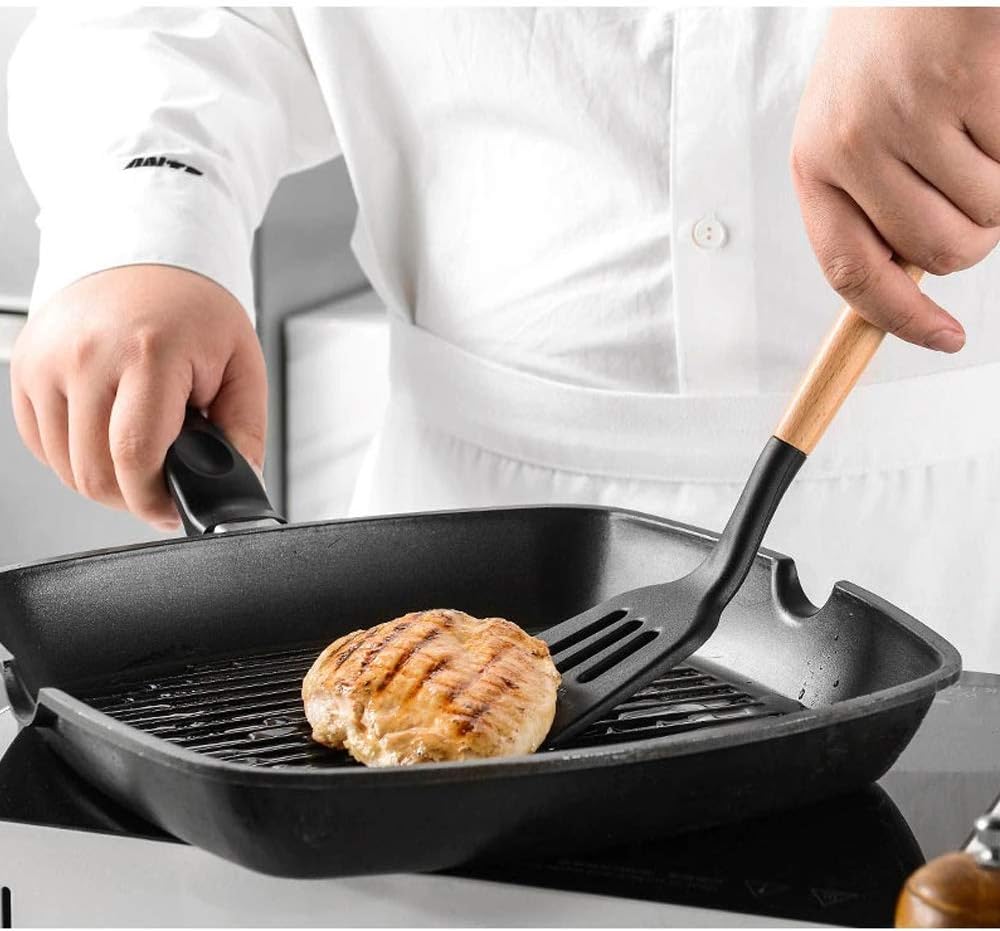 Kitchen Utensils Set with Holder, Novelty Gifts for Mothers Day, Non-Stick and Heat Resistant with Wooden Handle, Non Scratch Silicone Kitchen Utensils Set Wooden Black, 12 Pcs - Image 3