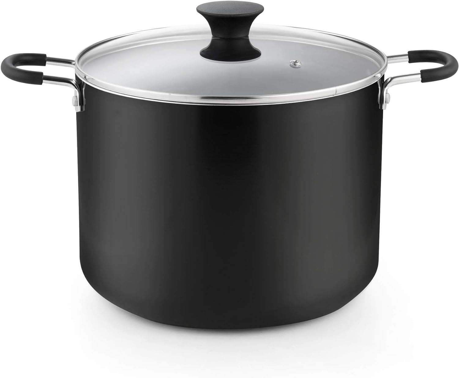 Nonstick Stockpot with Lid 10.5-Qt, Deep Cooking Pot Cookware Canning Stock Pot with Glass Lid, Black