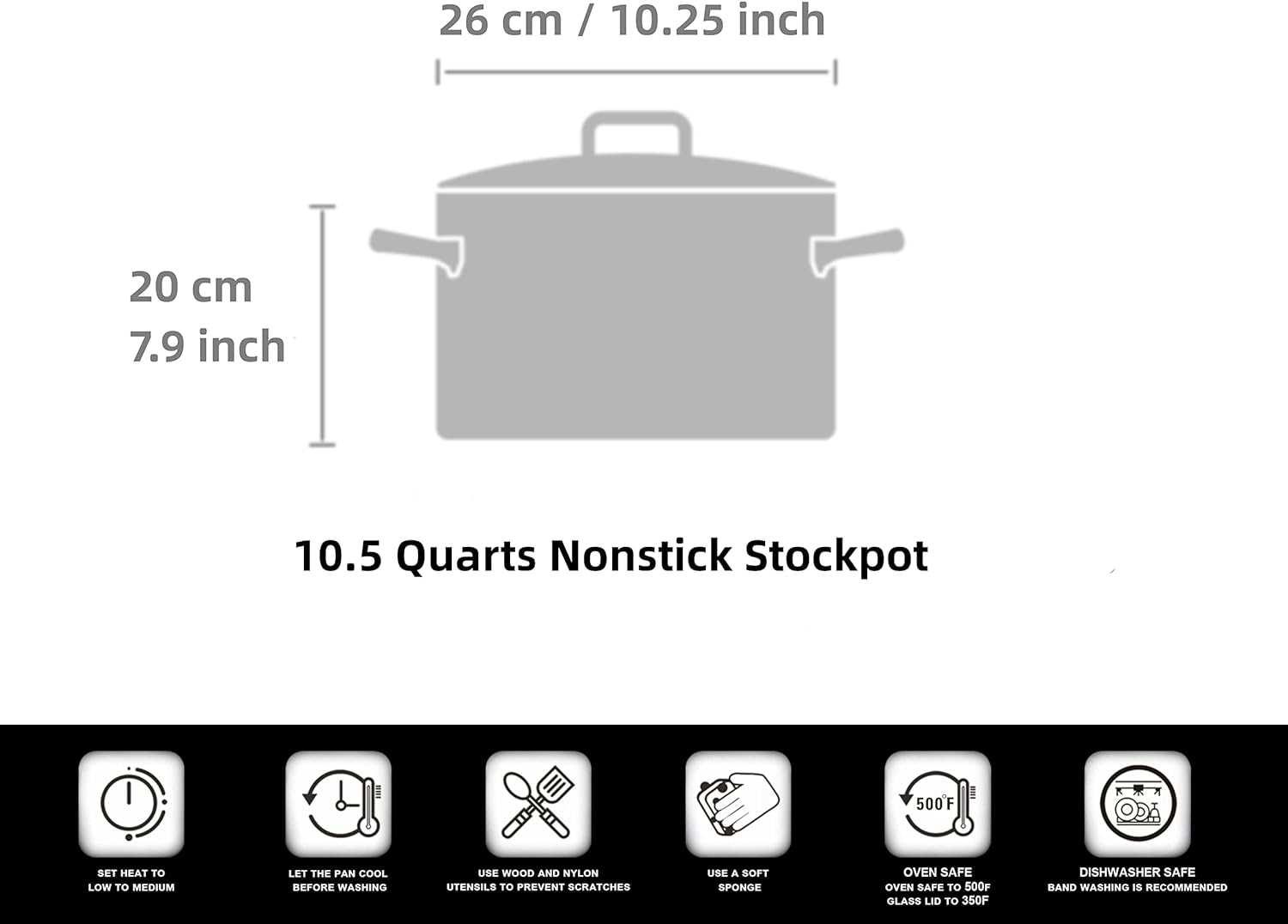 Nonstick Stockpot with Lid 10.5-Qt, Deep Cooking Pot Cookware Canning Stock Pot with Glass Lid, Black - Image 2
