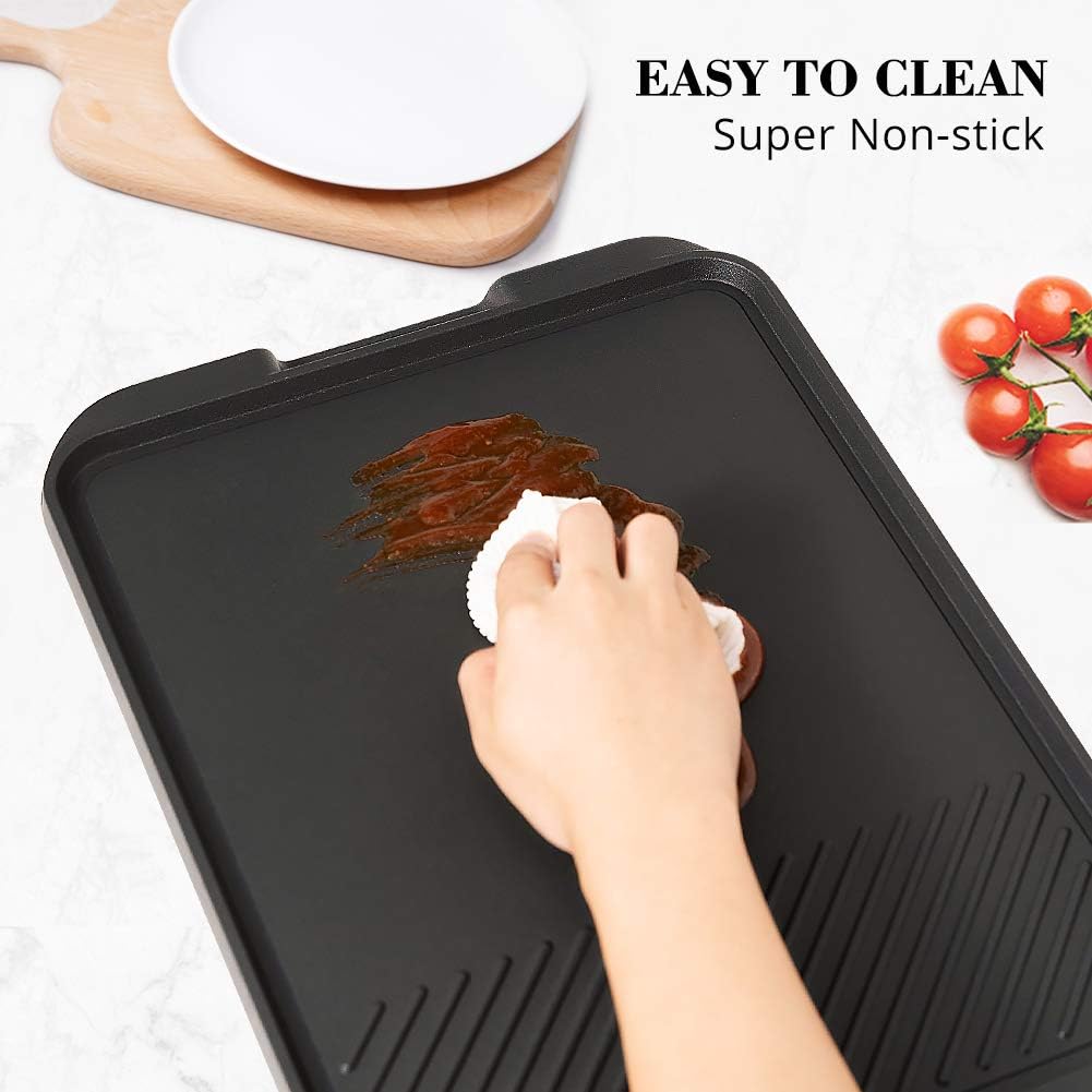 Nonstick Grill Griddle Pan with Handle, Cast Aluminum, Double Sided Reversible - Perfect for Gas Stovetop, Indoor/Outdoor Camping BBQ, 17.5 x 12.5 Inch - Image 2