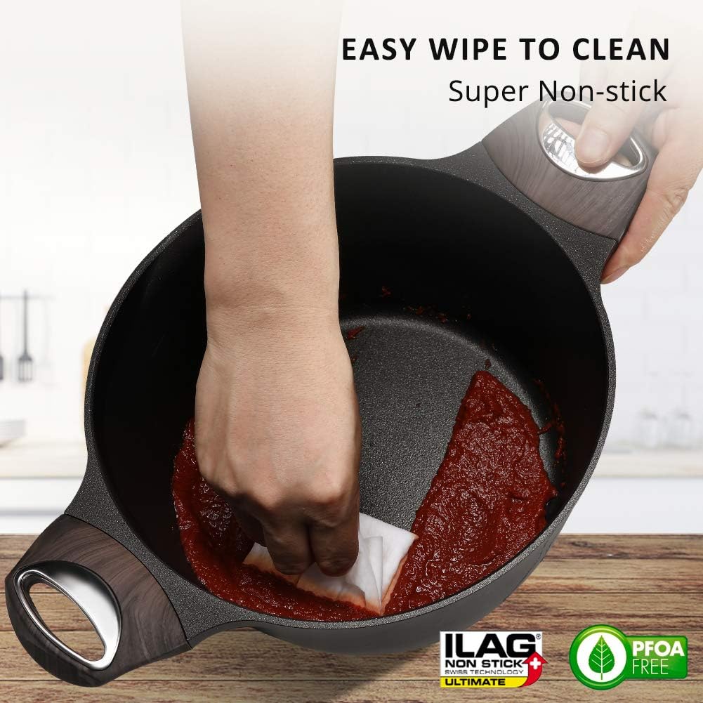 Stock Pot Nonstick 4.5 Quart Soup Pot Casserole Pot with Lid Healthy Pasta Pot Cooking Pot Black Sauce Pot with Woodgrain Bakelite Handle, All Stove Compatible Cookware, Easy to Clean - Image 3