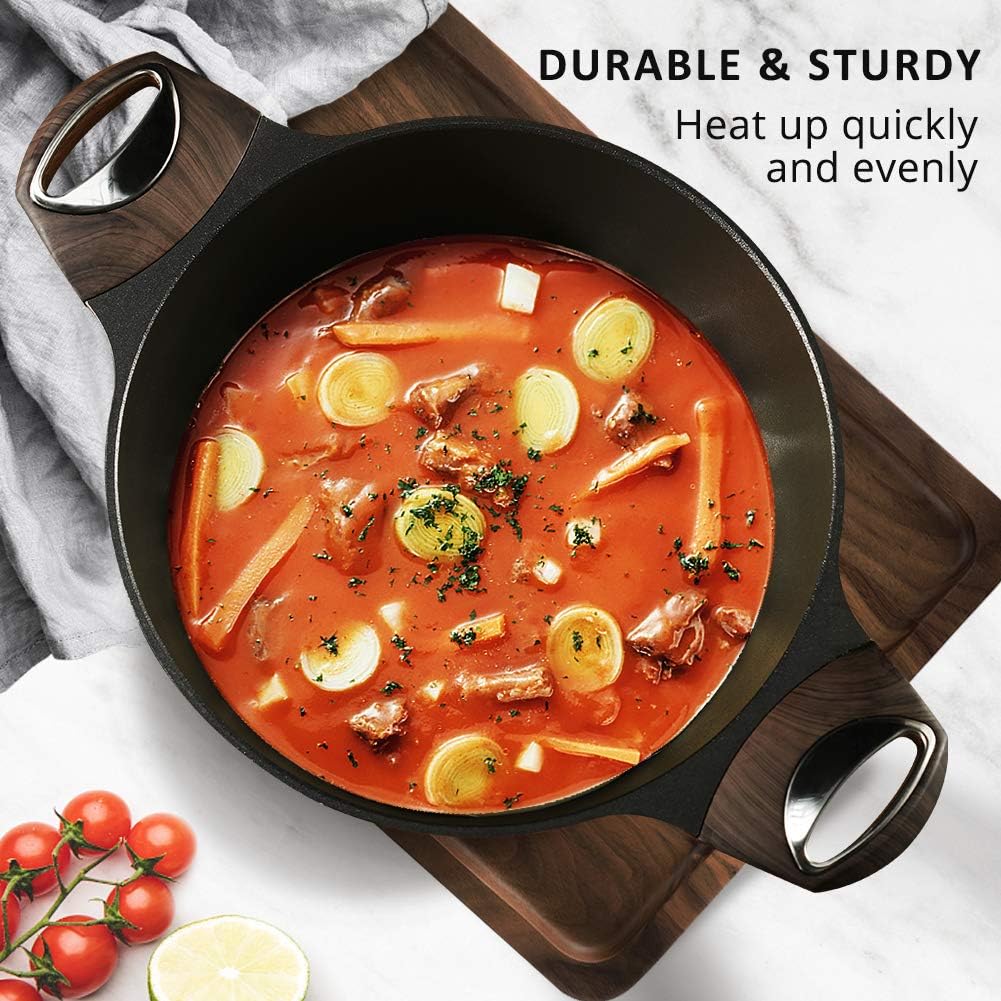Stock Pot Nonstick 4.5 Quart Soup Pot Casserole Pot with Lid Healthy Pasta Pot Cooking Pot Black Sauce Pot with Woodgrain Bakelite Handle, All Stove Compatible Cookware, Easy to Clean - Image 5