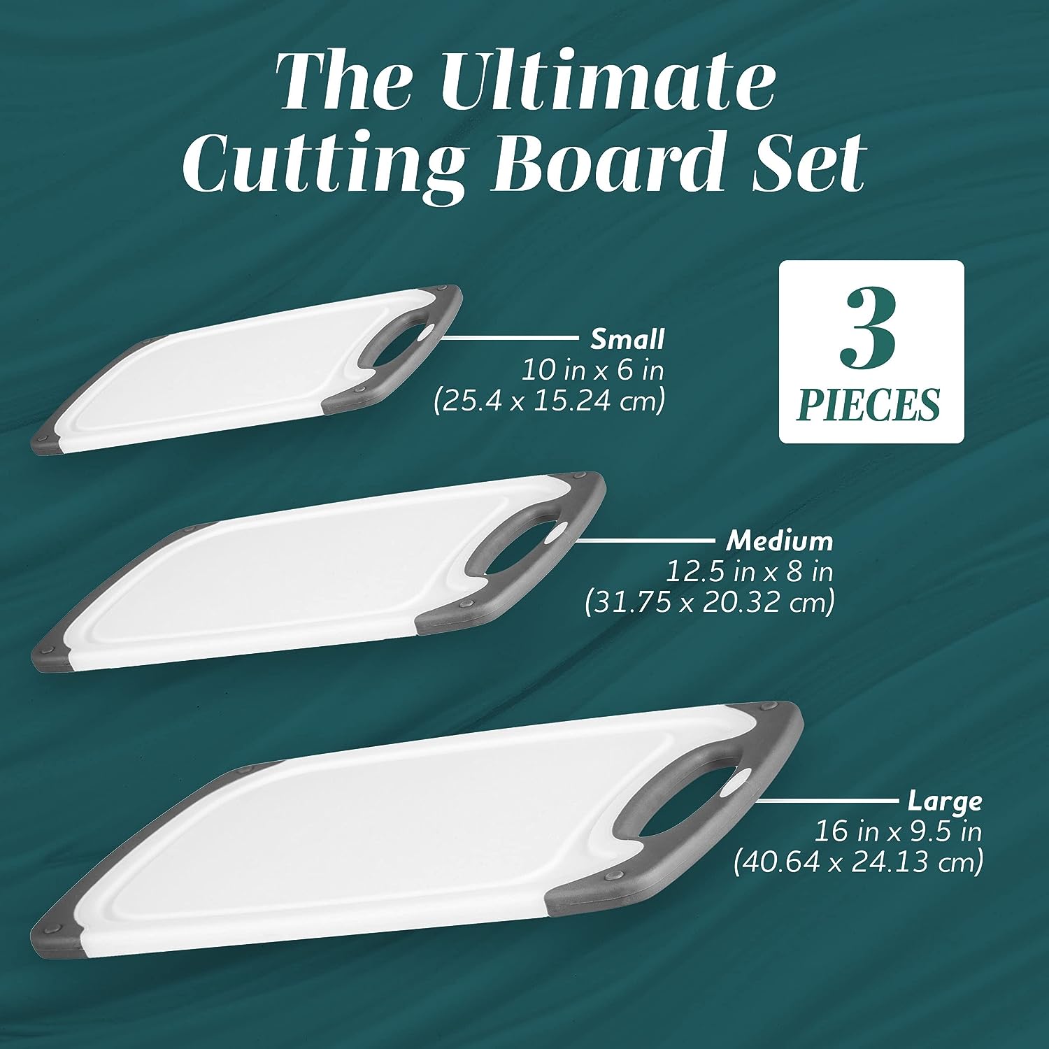 Cutting Boards for Kitchen - Chopping Board 3-Pack w/Different Sizes and Non Slip Handles - Reversible, Large Cutting Board Set - Unique Gifts for Cooks Who Have Everything - Navy Blue - Image 2