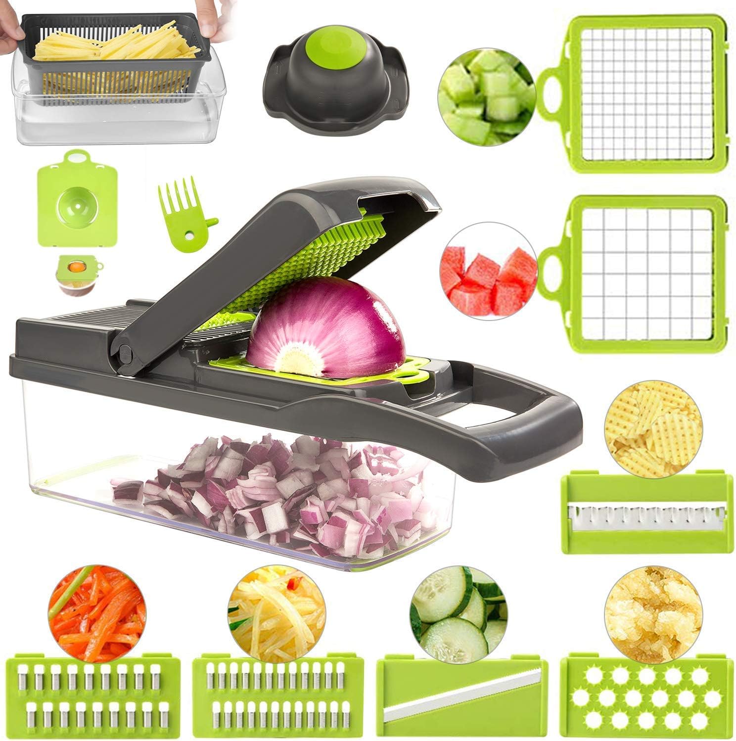 Mandoline Slicer - Newest Design Vegetable Chopper, 15 in 1 Mandoline Slicer Adjustable Vegetable Cutter, Vegetable Cutter with Julienne Grater Include Clean Brush and Hand Guard - Image 4