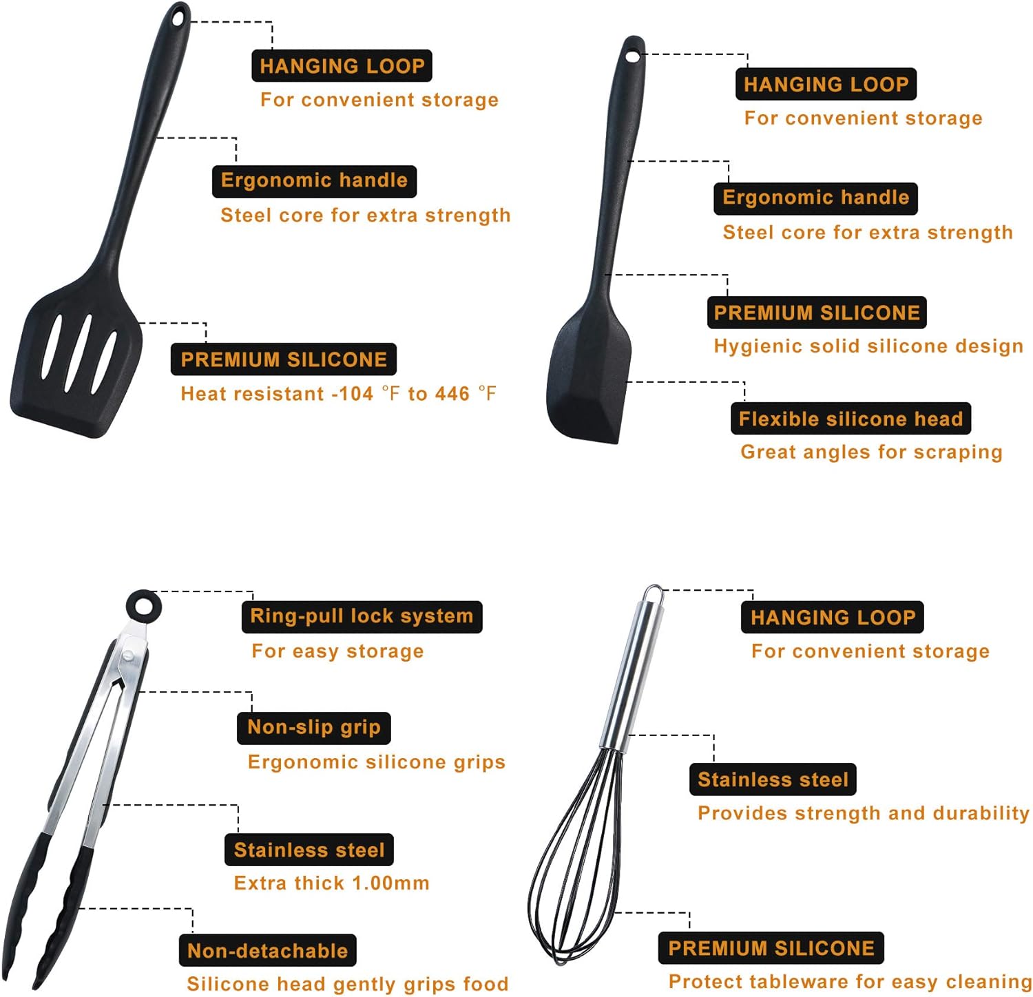 Kitchen Utensils Set - 25pcs Silicone Cooking Utensils Set, Silicone Kitchen Utensils, Cooking Tools Turner Tongs Nonstick Spatula Spoon for Nonstick Heat Resistant Cookware - Image 3