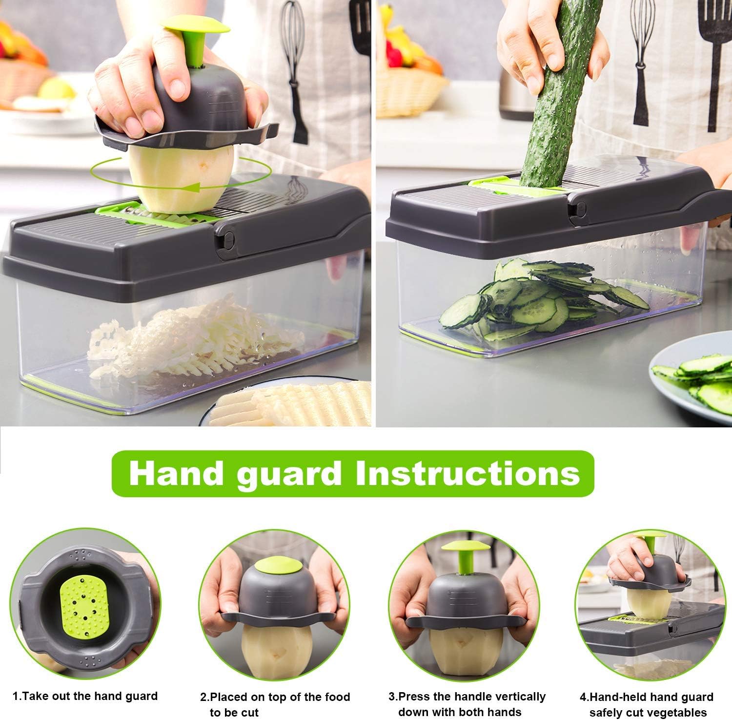 Mandoline Slicer - Newest Design Vegetable Chopper, 15 in 1 Mandoline Slicer Adjustable Vegetable Cutter, Vegetable Cutter with Julienne Grater Include Clean Brush and Hand Guard - Image 5