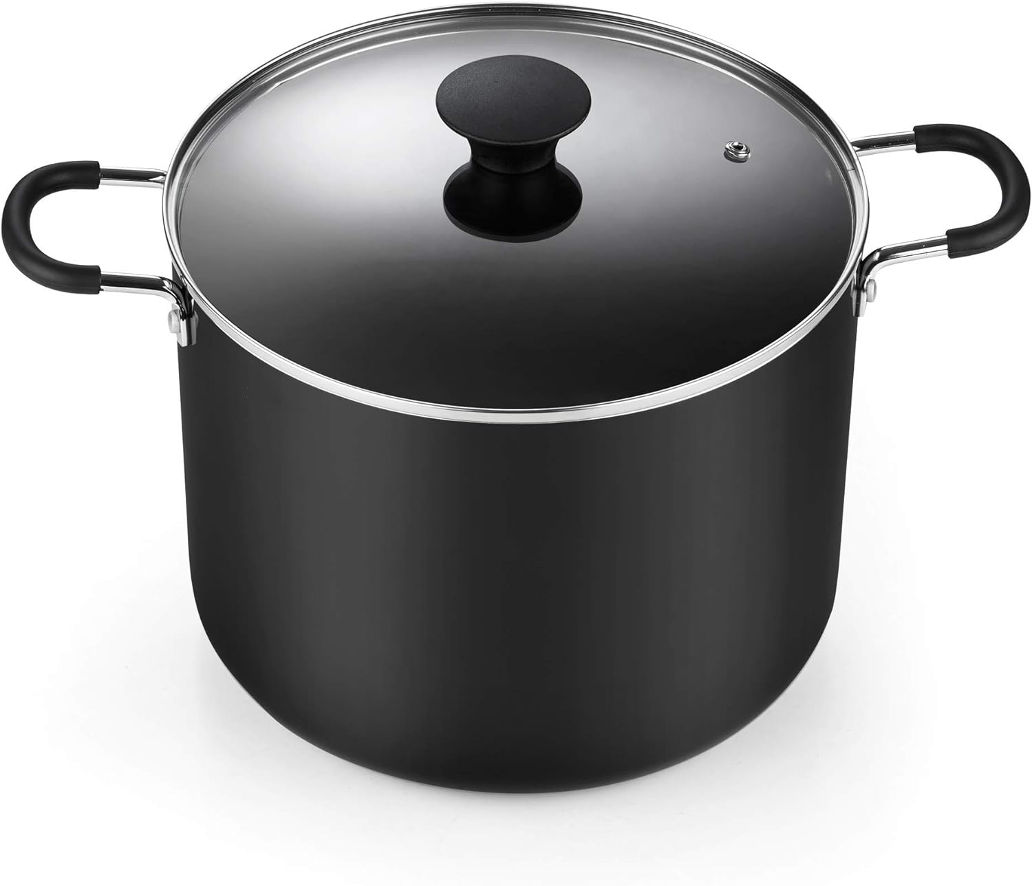 Nonstick Stockpot with Lid 10.5-Qt, Deep Cooking Pot Cookware Canning Stock Pot with Glass Lid, Black - Image 4