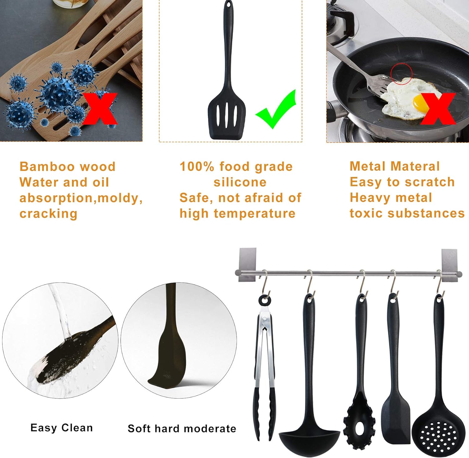 Kitchen Utensils Set - 25pcs Silicone Cooking Utensils Set, Silicone Kitchen Utensils, Cooking Tools Turner Tongs Nonstick Spatula Spoon for Nonstick Heat Resistant Cookware - Image 5