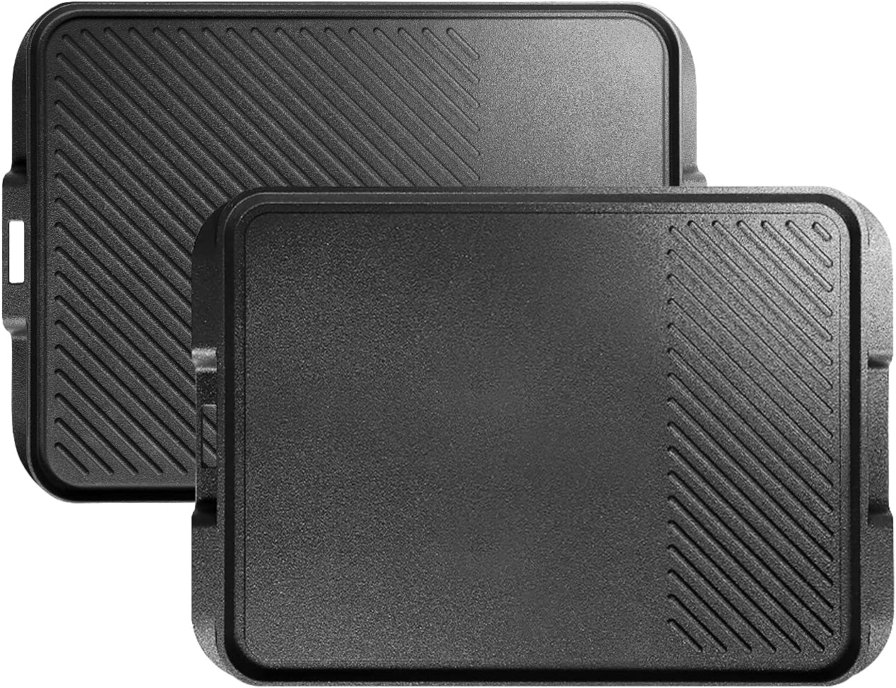 Nonstick Grill Griddle Pan with Handle, Cast Aluminum, Double Sided Reversible - Perfect for Gas Stovetop, Indoor/Outdoor Camping BBQ, 17.5 x 12.5 Inch
