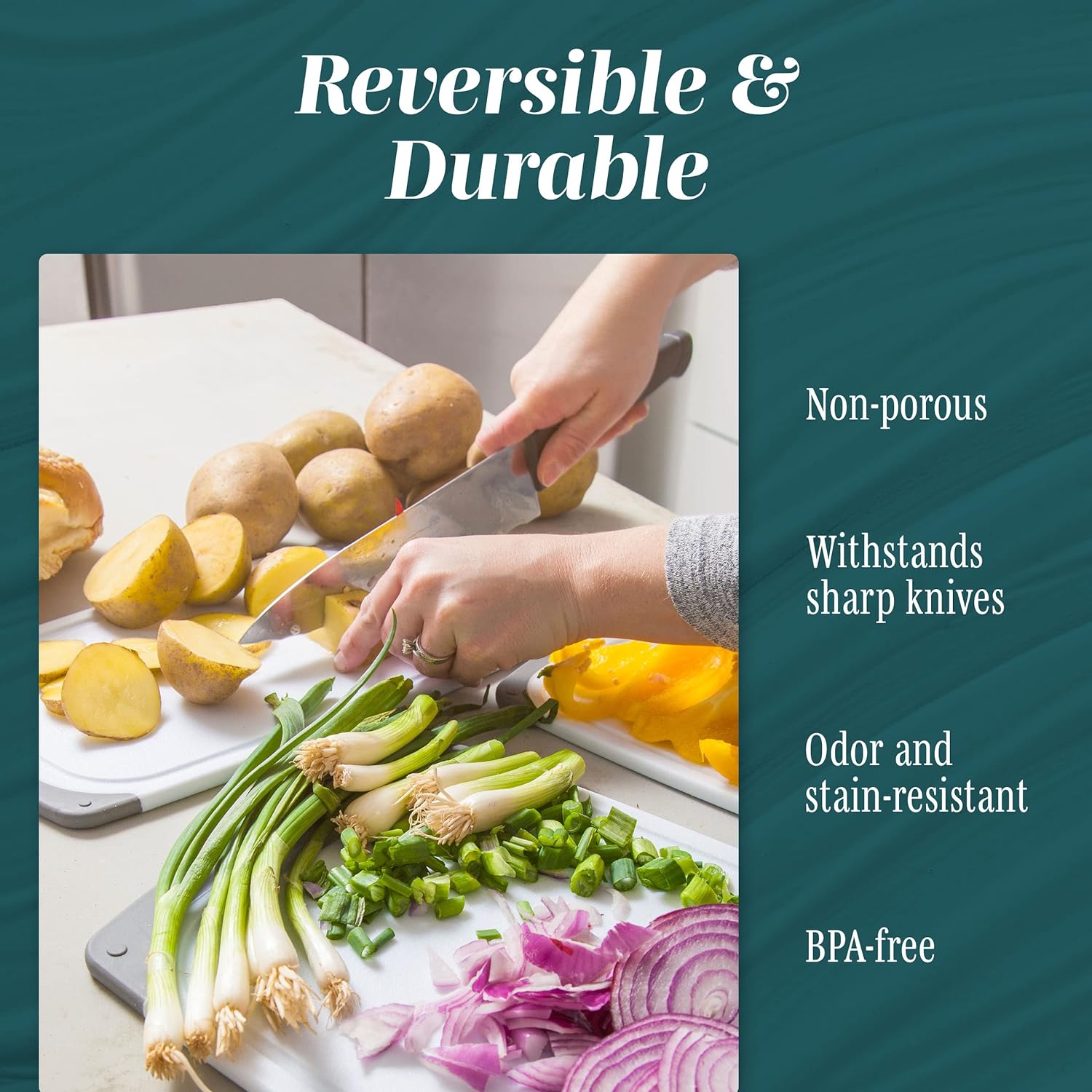 Cutting Boards for Kitchen - Chopping Board 3-Pack w/Different Sizes and Non Slip Handles - Reversible, Large Cutting Board Set - Unique Gifts for Cooks Who Have Everything - Navy Blue - Image 5